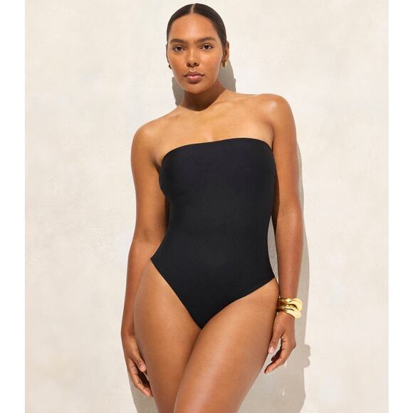 J.Crew Classic Sculp Gemma Bandeau One Piece Swimsuit Sz 4 Black Removable Strap - Picture 1 of 7